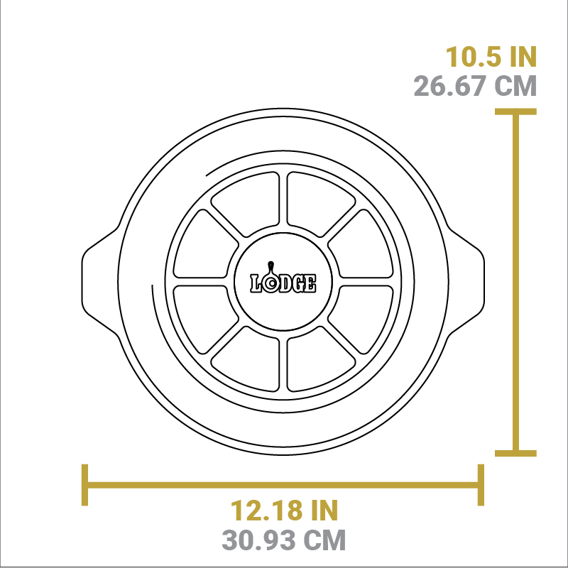 Dimensional drawing of product. Total length is 10.5 inches total width is 12.18 inches.