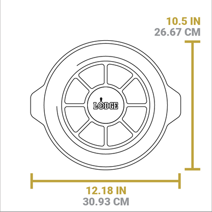 Dimensional drawing of product. Total length is 10.5 inches total width is 12.18 inches.