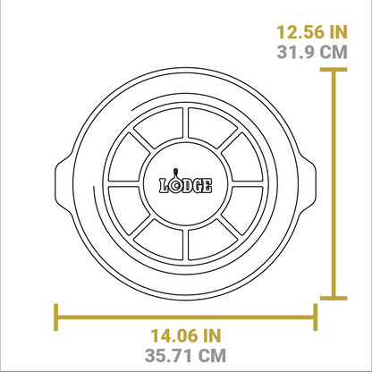 Dimensional drawing of product. Total length is 12.56 inches total width is 14.06 inches.