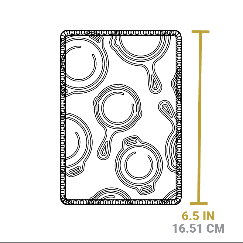 Dimensional drawing of Scrub Cloth. Length is 6.5 inches.