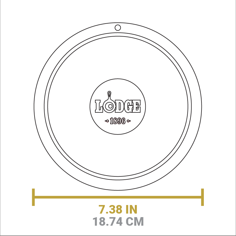 Dimensional drawing of product. Width is 7.38 inches.