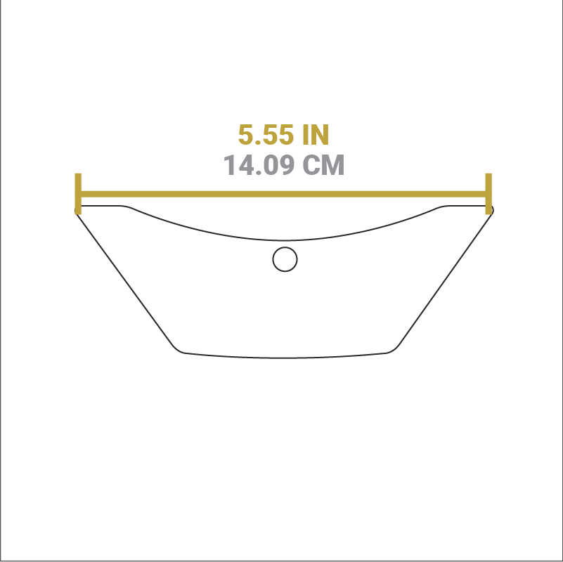 Dimensional drawing of product. Width of handle opening is 5.55 inches.
