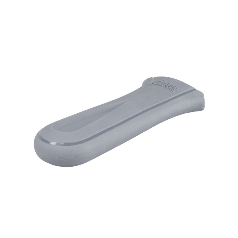 Grey silicone handle holder with indent to provide a secure grip on handle.