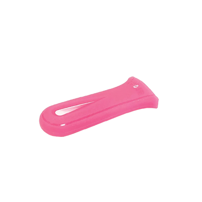 Pink silicone handle holder with indent to provide a secure grip on handle.