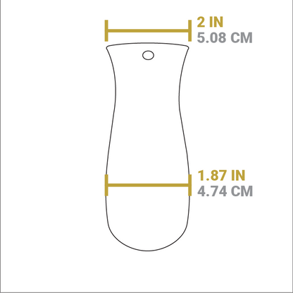 Dimensional drawing of product. Width of handle opening is 2 inches, width of other end is 1.87 inches.