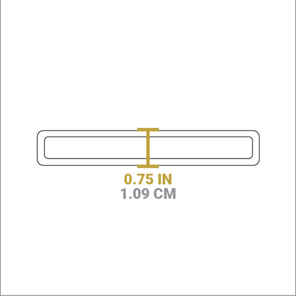 Dimensional drawing of product. Depth of handle opening is 0.75 inches.