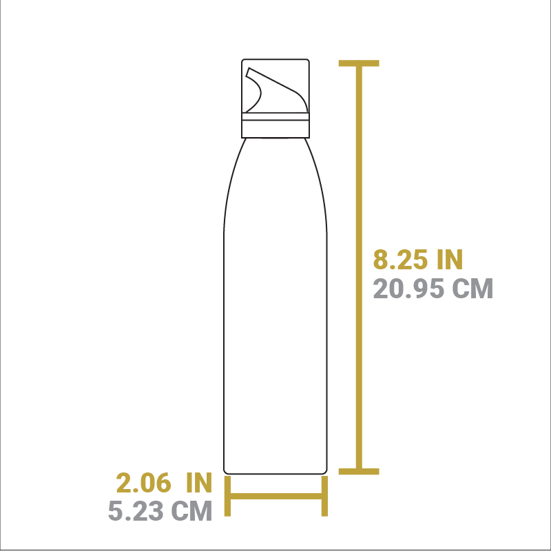 Dimensional drawing of seasoning spray bottle. Total height is 8.25 inches, total width is 2.06 inches.