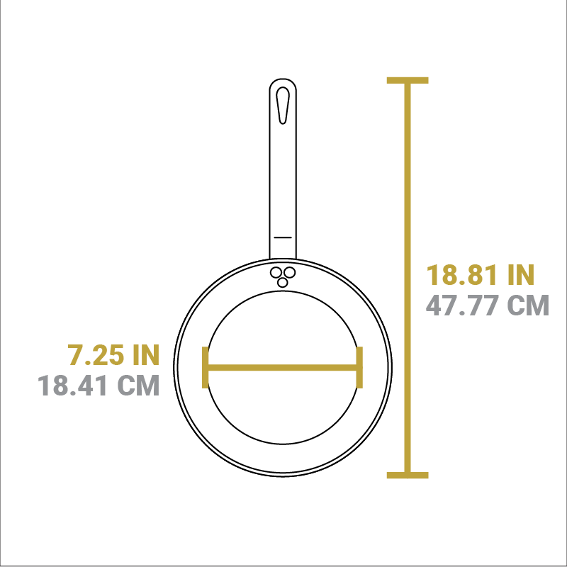 Dimensional drawing of product. Width of cooking surface is 7.25 inches, total length is 18.81 inches.