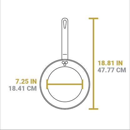 Dimensional drawing of product. Width of cooking surface is 7.25 inches, total length is 18.81 inches.