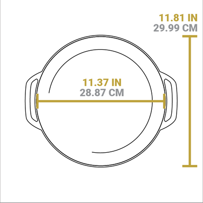 Dimensional drawing of product. Diameter is 11.37 inches, total length is 11.81 inches.
