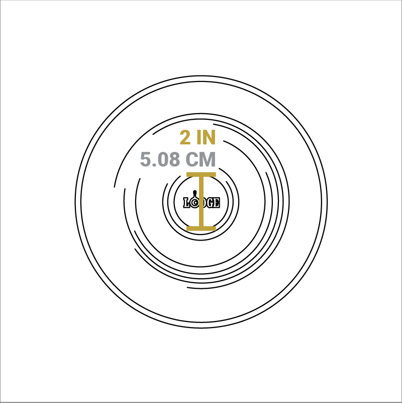 Dimensional drawing of product lid. Diameter of knob is 2 inches.