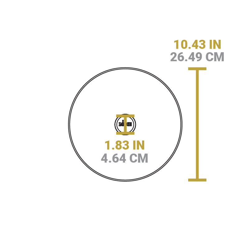 Dimensional drawing of product. Length of knob is 1.83 inches, length of lid is 10.43 inches.
