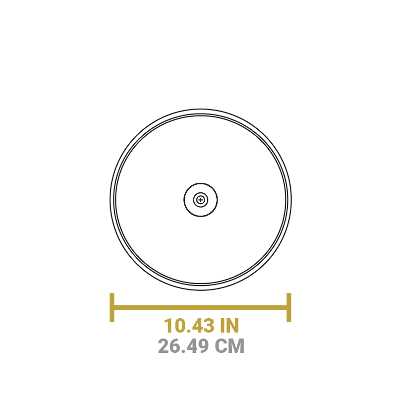 Dimensional drawing of product. Diameter is 10.43 inches.