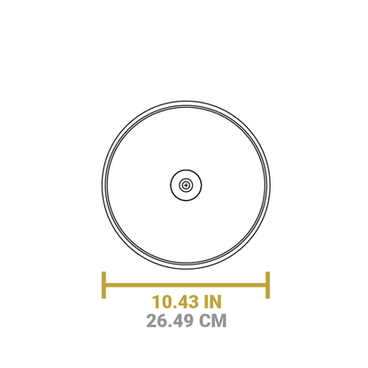 Dimensional drawing of product. Diameter is 10.43 inches.