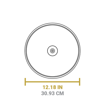 Dimensional drawing of product. Diameter is 12.18 inches.