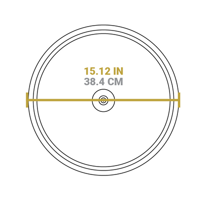 Dimensional drawing of product. Diameter is 15.12 inches.