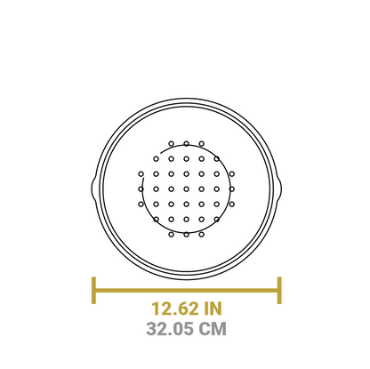 Dimensional drawing of product lid. Diameter is 12.62 inches.