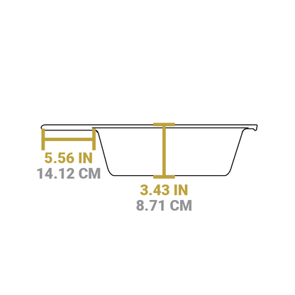 Dimensional drawing of product. Depth is 3.43 inches, length of handle is 5.56 inches.