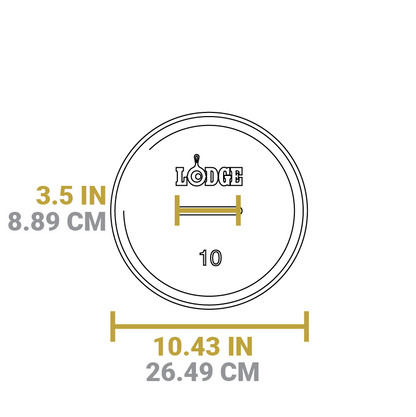 Dimensional drawing of product lid. Total width is 10.43 inches, width of handle is 3.5 inches.