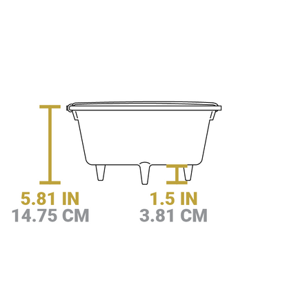 Dimensional drawing of product. Height of dutch oven is 5.81 inches, height of legs is 1.5 inches.