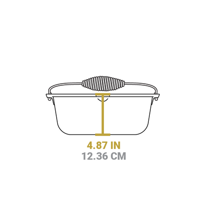 Dimensional drawing of product. Height of dutch oven is 4.87 inches.