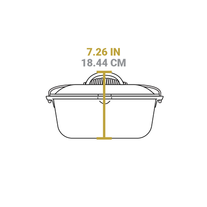 Dimensional drawing of product. Total height including lid is 7.26 inches.