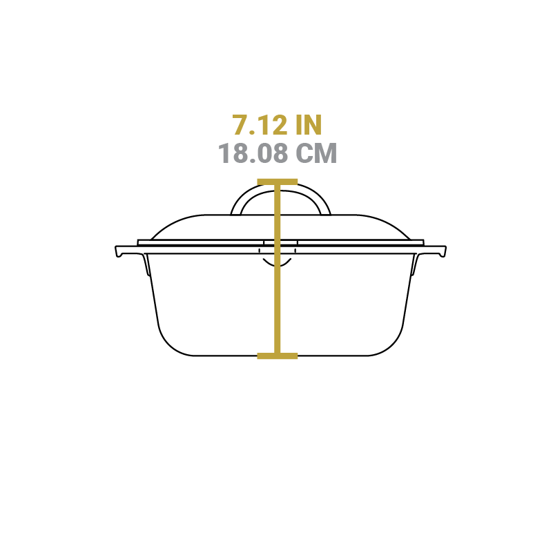 Dimensional drawing of product. Total height including lid handle is 7.12 inches.