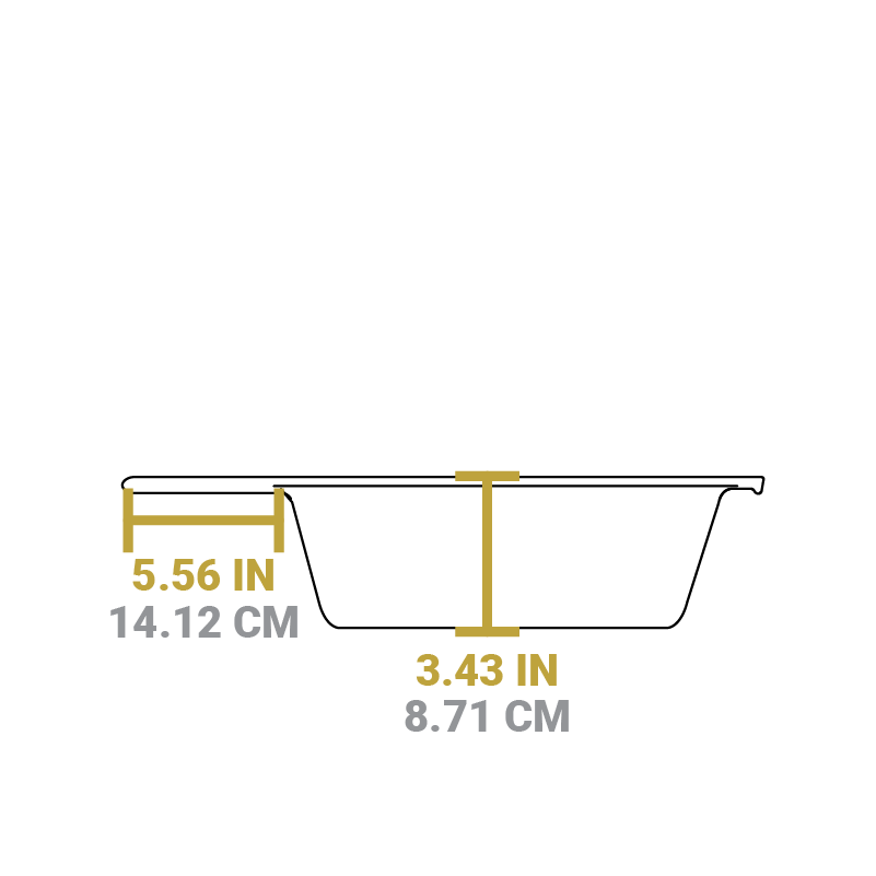 Dimensional drawing of product. Depth is 3.43 inches, length of handle is 5.56 inches.