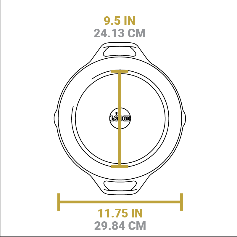 Dimensional drawing of product. Total length is 11.75 inches, width of flat bottom is 9.5 inches.