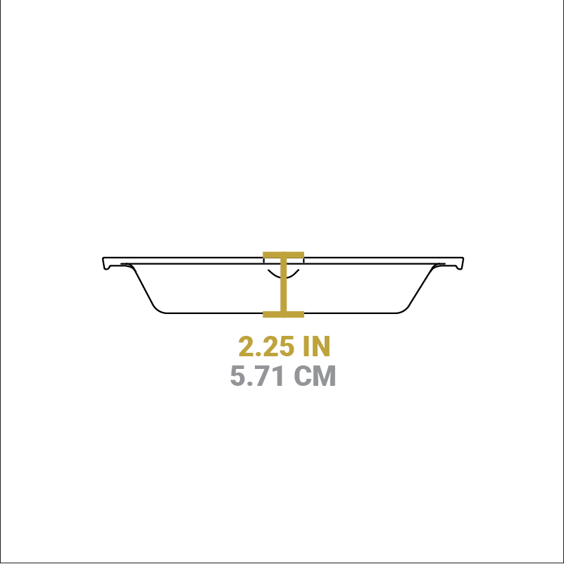 Dimensional drawing of product. Depth of pan is 2.25 inches.