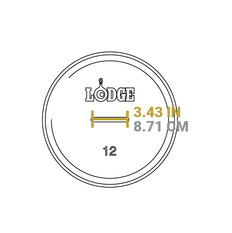 Dimensional drawing of product. Length of handle is 3.43 inches.
