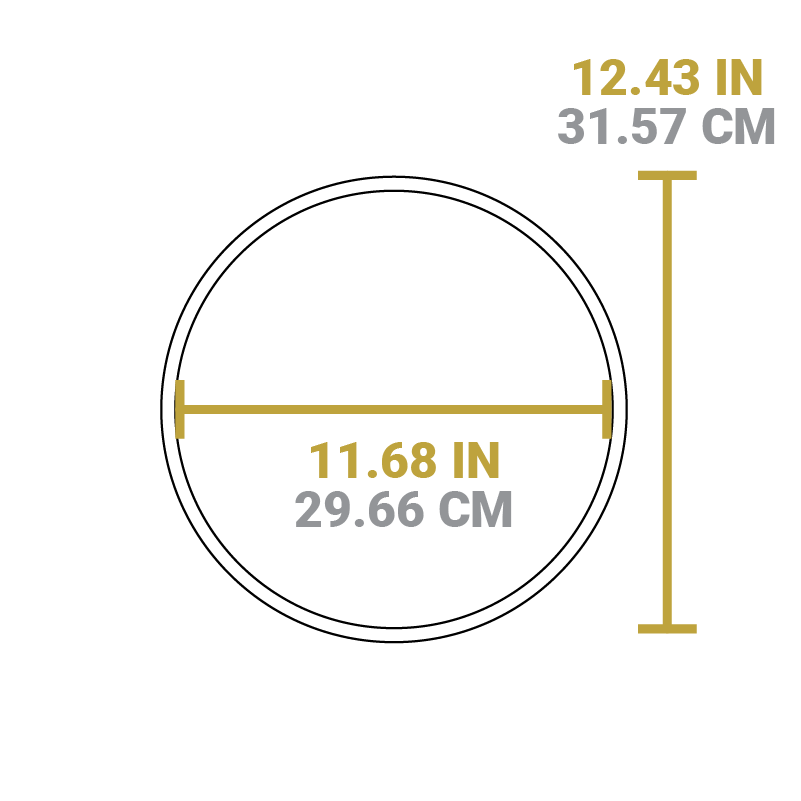Dimensional drawing of product. Diameter is 11.68 inches, length is 12.43 inches.