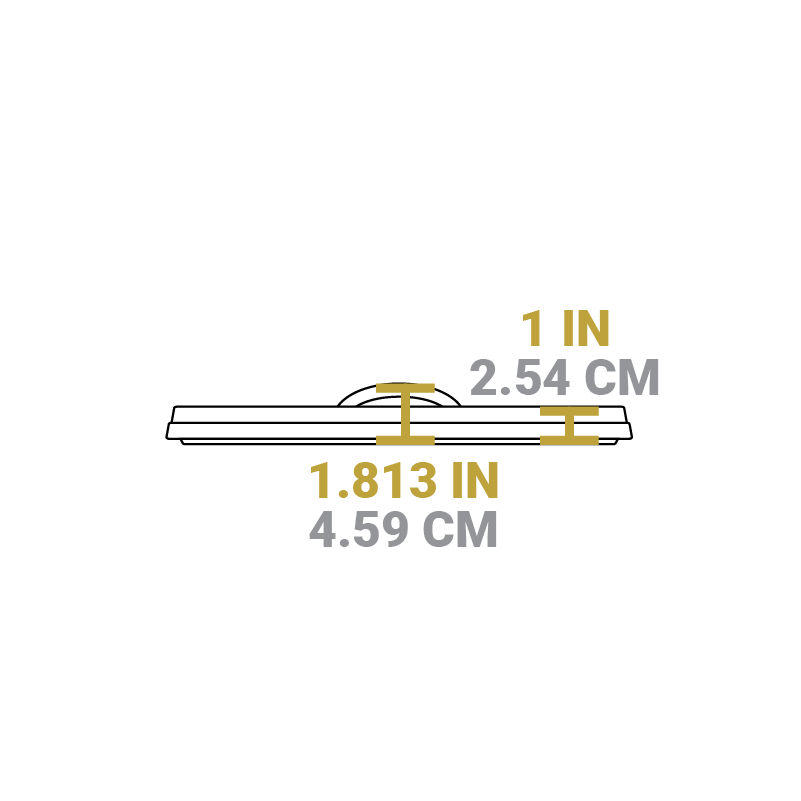 Dimensional drawing of product lid. Total height is 1.813 inches, height of lid excluding handle is 1 inch.