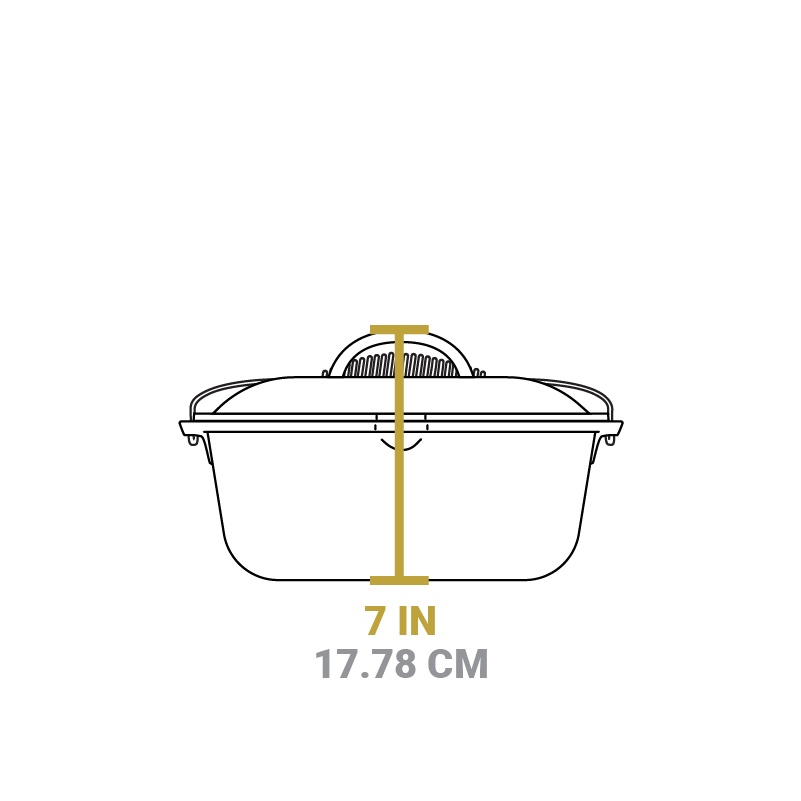 Dimensional drawing of product. Total height including lid is 7 inches.