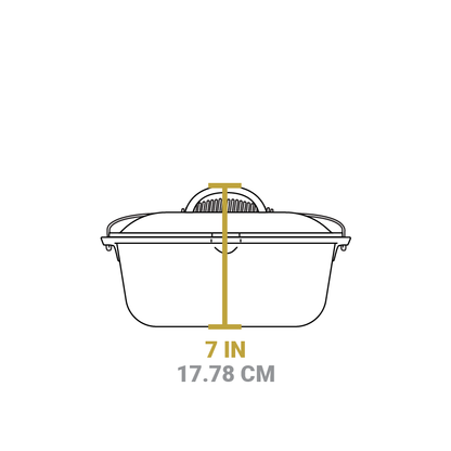 Dimensional drawing of product. Total height including lid is 7 inches.