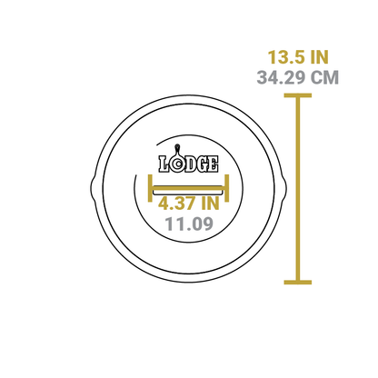 Dimensional drawing of product. Total length is 13.5 inches, and width of handle is 4.37 inches.