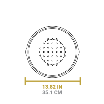 Dimensional drawing of product. Diameter is 13.82 inches.