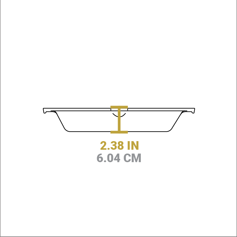 Dimensional drawing of product. Depth of cooking surface is 2.38 inches.