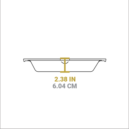 Dimensional drawing of product. Depth of cooking surface is 2.38 inches.