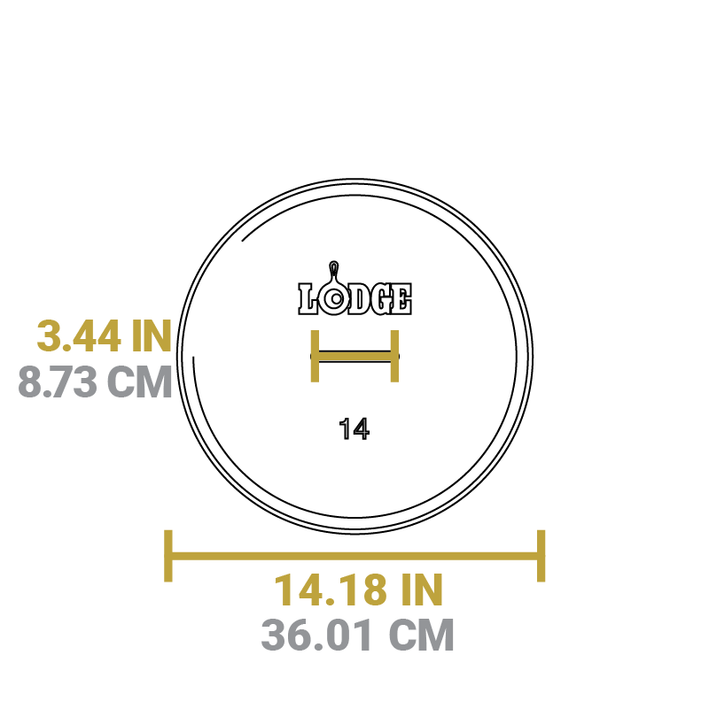 Dimensional drawing of product. Length of handle is 3.44 inches, length is 14.18 inches.
