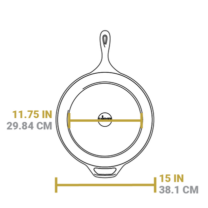 Dimensional drawing product. Flat bottom width is 11.75 inches, total width is 15 inches.