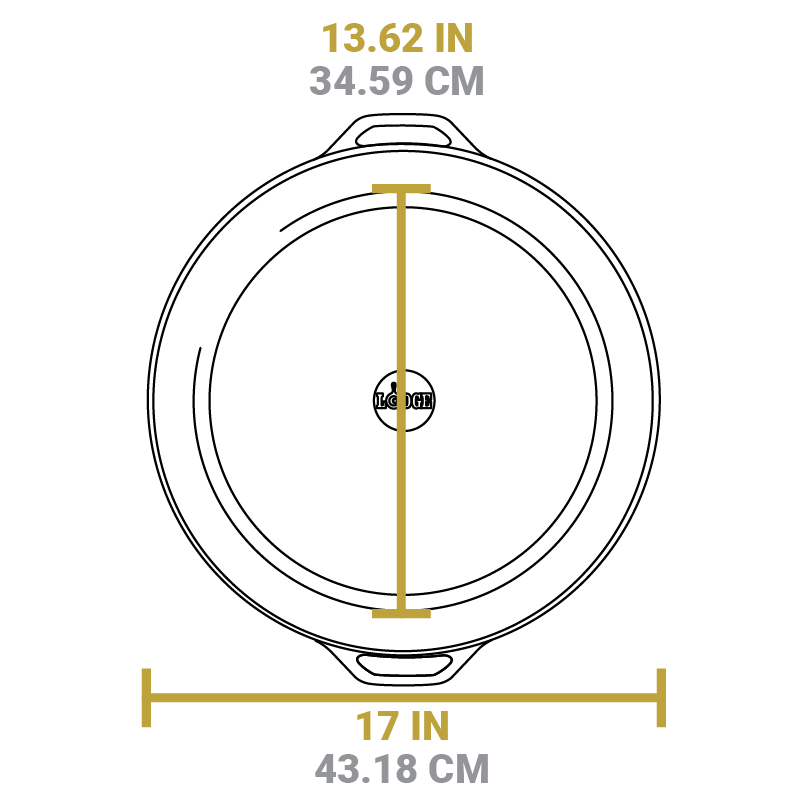 Dimensional drawing of product. Flat bottom width is 13.62 inches, total width is 17 inches.