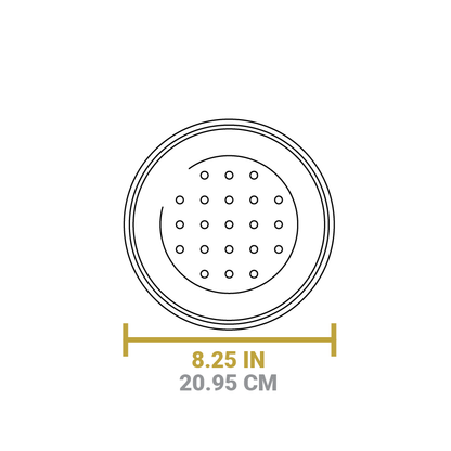 Dimensional drawing of product lid. Total width is 8.25 inches.