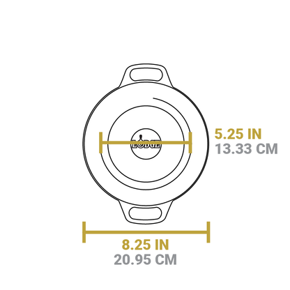 Dimensional drawing of product. Length of flat bottom is 5.25 inches, total length is 8.25 inches.