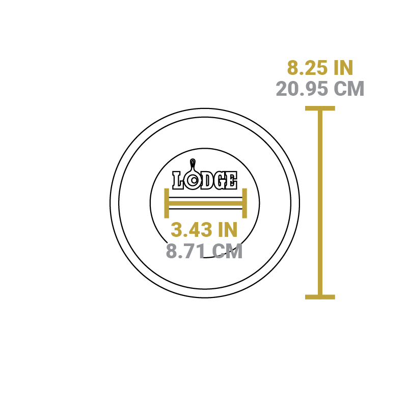 Dimensional drawing of product. Total length is 8.25 inches, and width of handle is 3.43 inches.