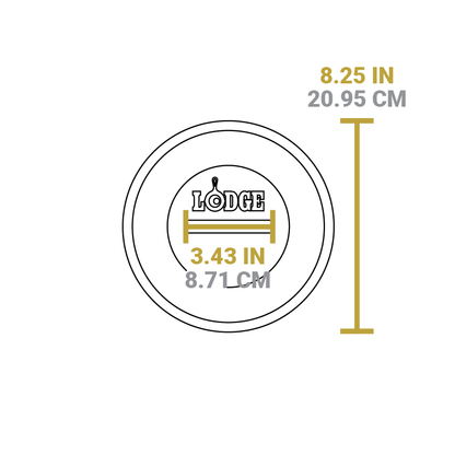 Dimensional drawing of product. Total length is 8.25 inches, and width of handle is 3.43 inches.