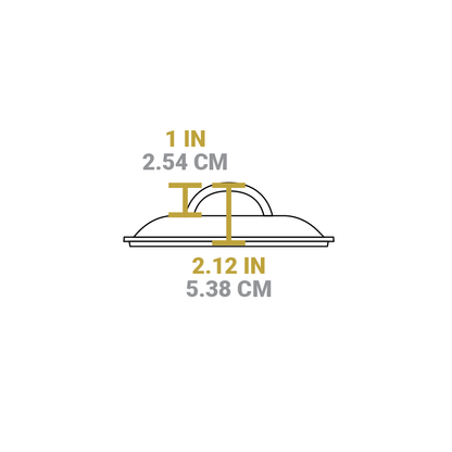 Dimensional drawing of product. Total height is 2.12 inches, and height of handle from lid is 1 inch.