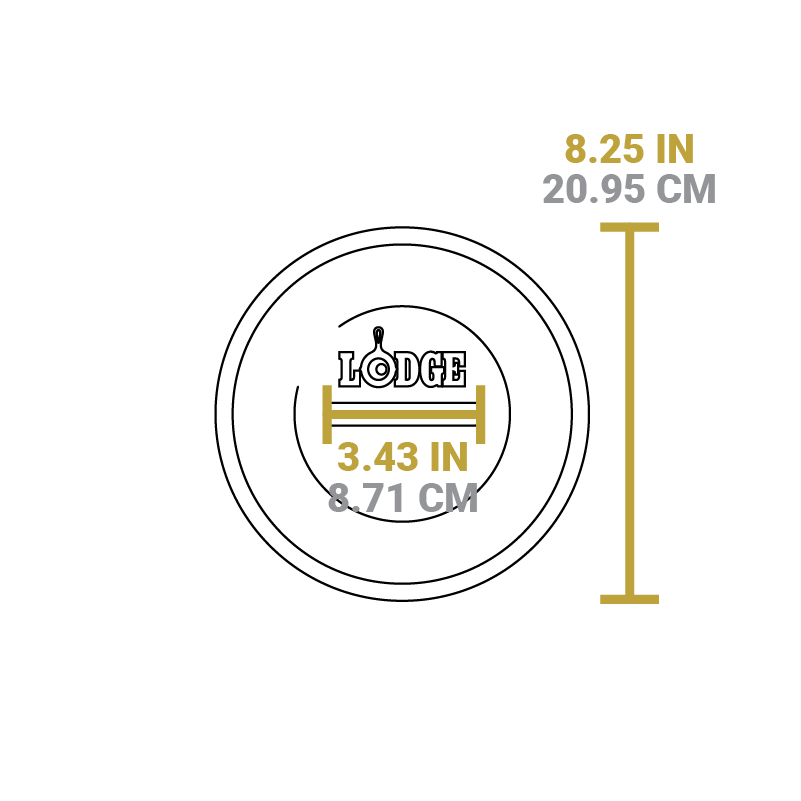 Dimensional drawing of product. Total length is 8.25 inches, and width of handle is 3.43 inches.