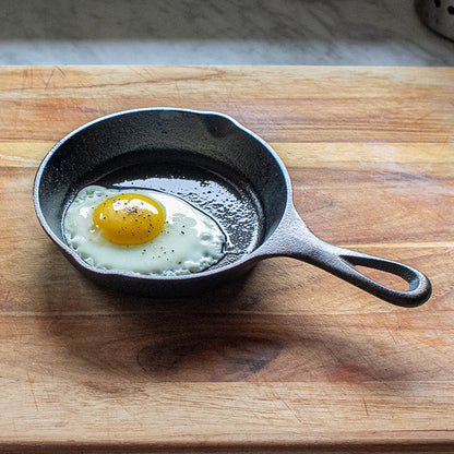 Fried egg made in skillet, resembling Lodge's logo.