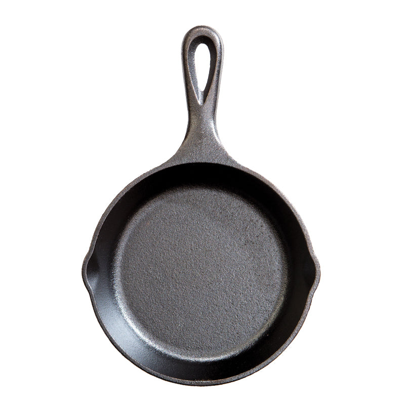 Cast iron skillet with one long handle, there's a pour spout on the left and right side.